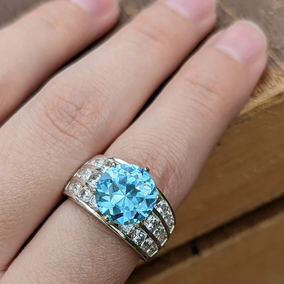 New sterling silver 925 ring with clear and blue rhinestone cz - Picture 6 of 8